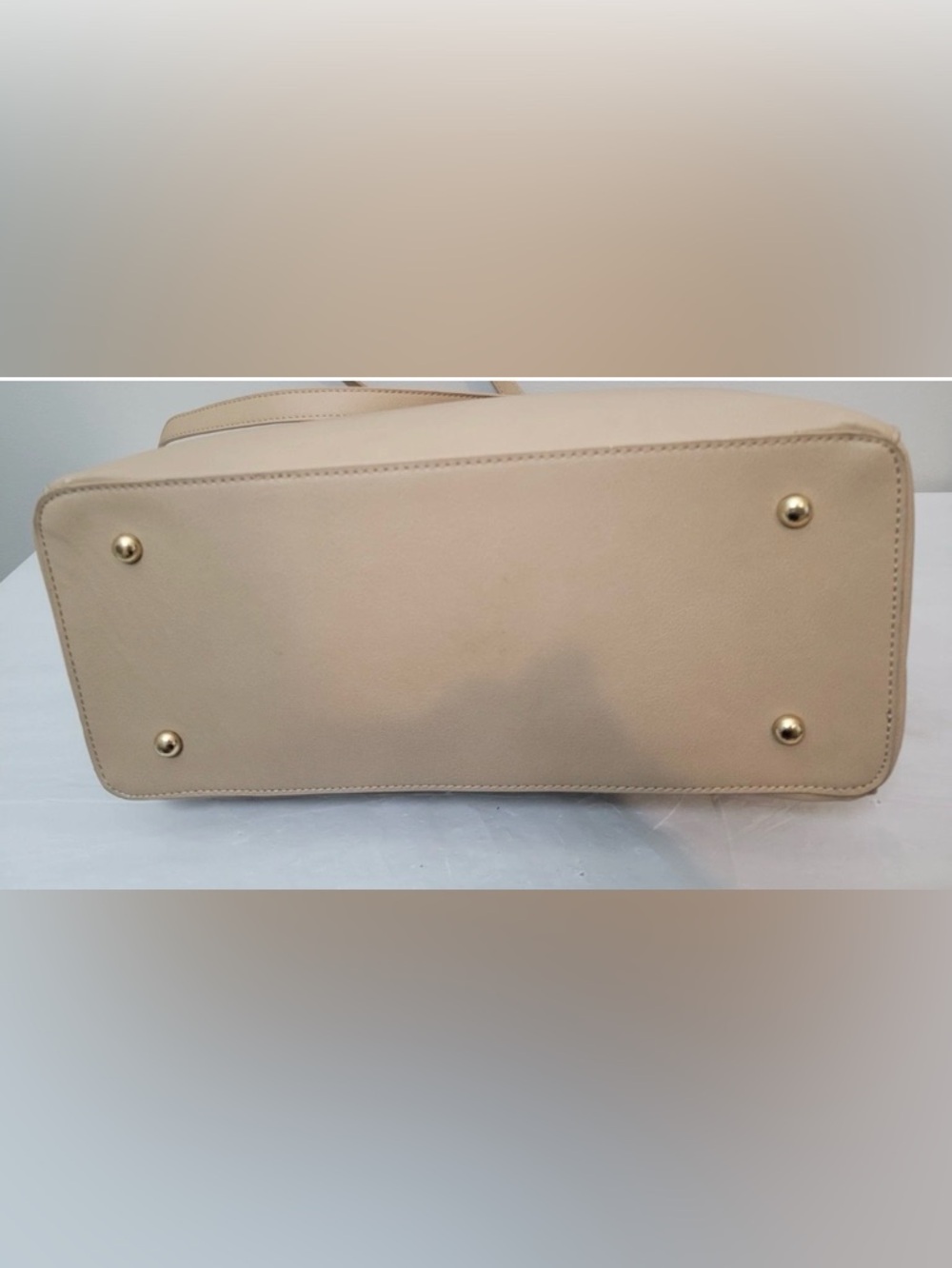 Grateful Taupe Tote Bag Faux Leather Front Zip Pocket Large - Picture 9 of 16